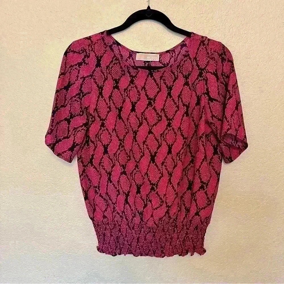 Michael Kors snake skin print blouse with smocked waistband in size small - Picture 1 of 10